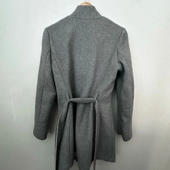 LAUNDRY BY SHELLI SEGAL | Wool Blend Wrap Trench Coat Gray Nude Belt | Small - Picture 6 of 10